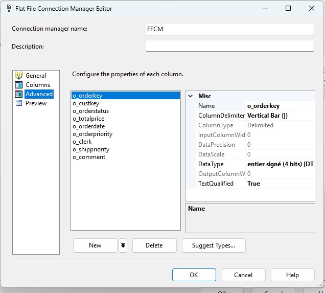 SSIS and CSV columns definition