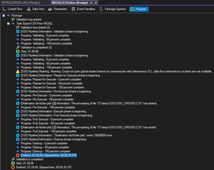 SSIS MSSQL to CSV Results Time