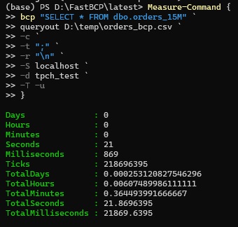 BCP MSSQL to CSV Local Command Results