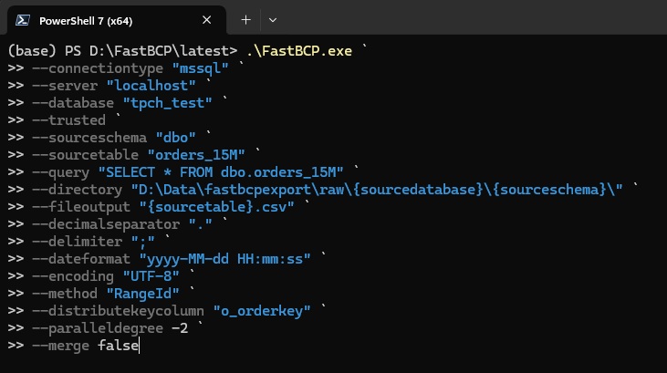 FastBCP MSSQL to CSV Local Command
