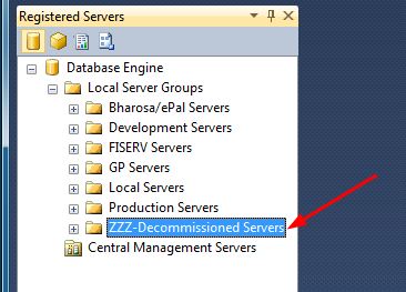 An exemple of Registered Servers (accessible in the "View" Menu of SSMS)